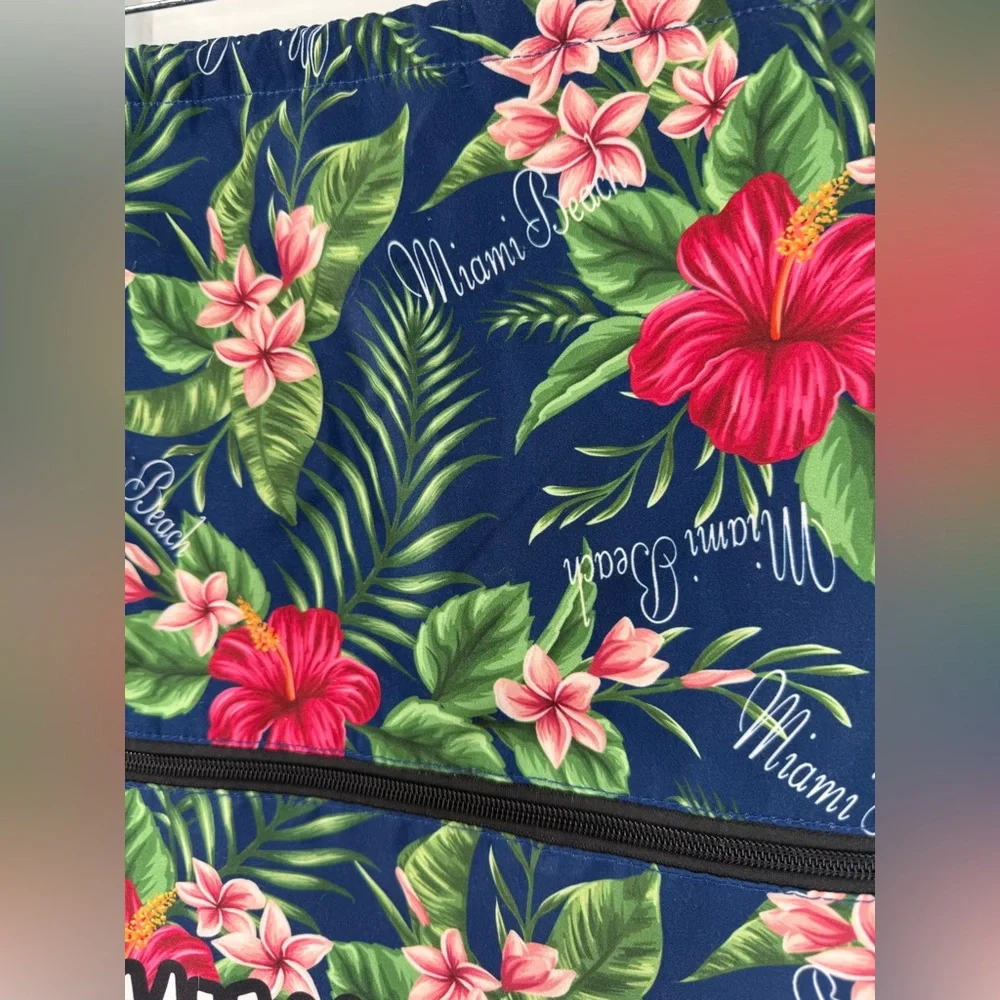 EUC Lucky 7 Tropical Print Miami Beach Drawstring Backpack